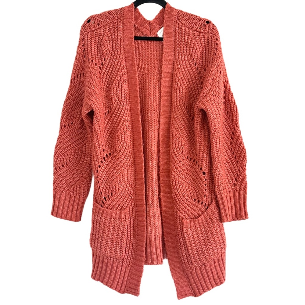 🌼 Hippie Rose Coral Blush Knit Open Front Cardigan Sweater